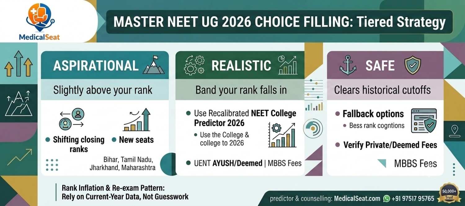 NEET UG 2026 Choice Filling Strategy: Aspirational, Realistic & Safe Choices Explained