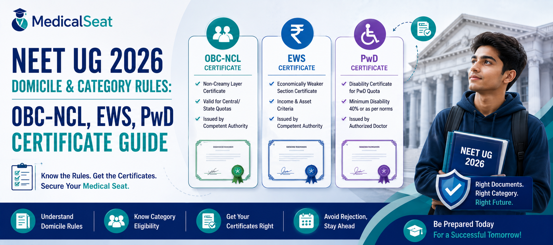 NEET UG 2026 Domicile & Category Rules: OBC-NCL, EWS, PwD Certificate Guide