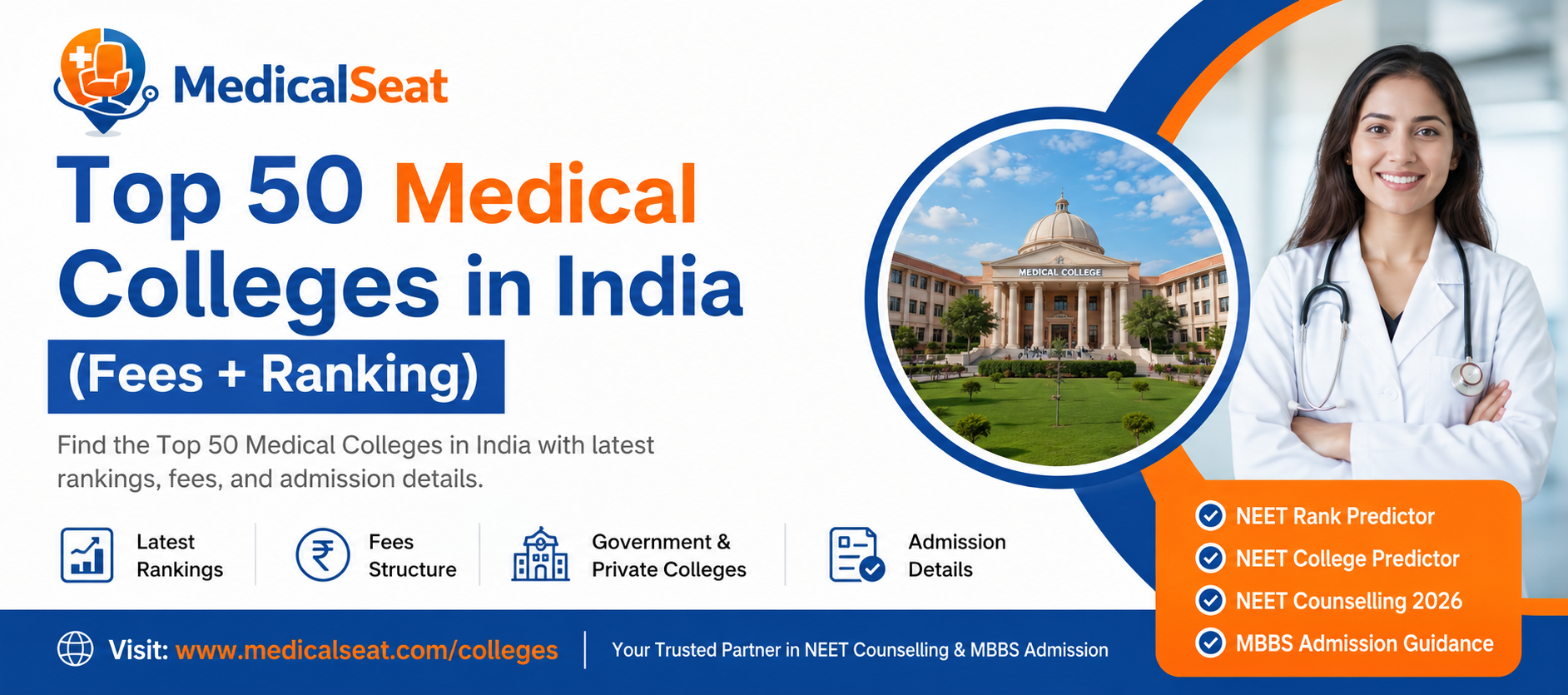 Top 50 Medical Colleges in India (Fees + Ranking) β Government & Private MBBS Colleges 2026